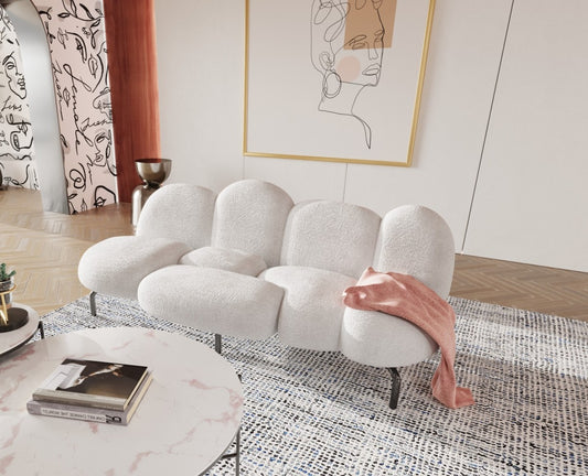 Divani Casa Glaster - Contemporary White Sherpa 88" Bubble Sofa - Stylish Design Furniture