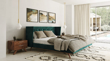 Modrest Durango Modern Green Fabric & Walnut Bed