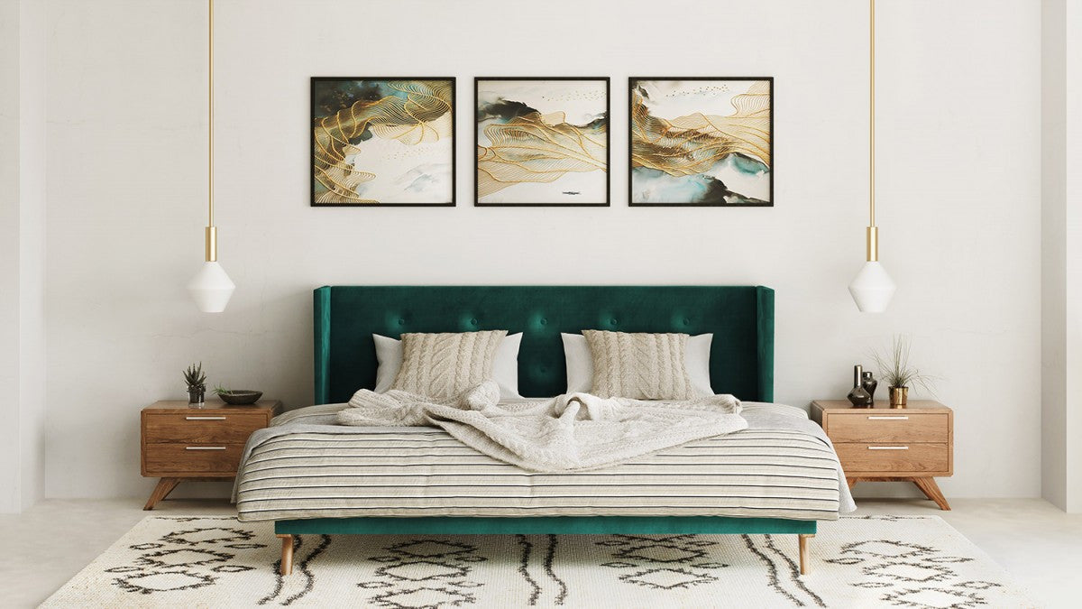 Modrest Durango Modern Green Fabric & Walnut Bed