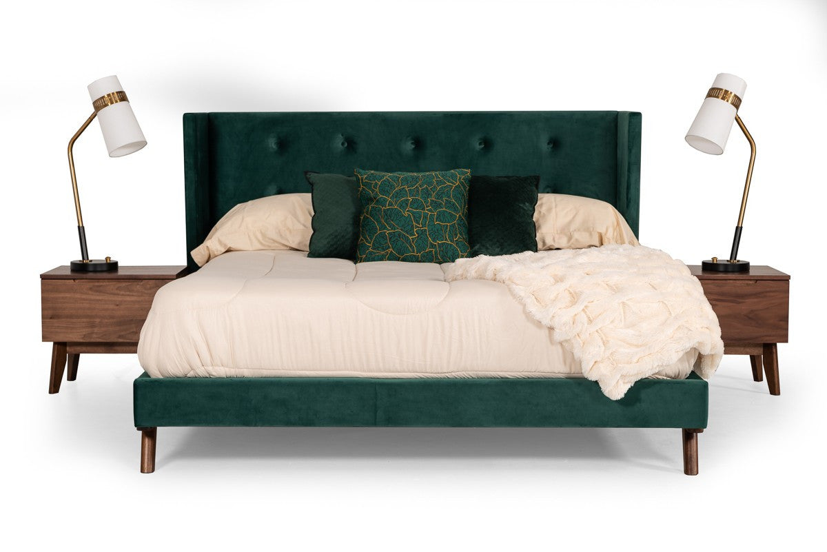 Modrest Durango Modern Green Fabric & Walnut Bed
