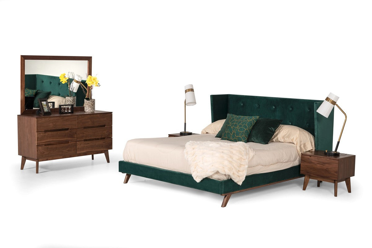 Modrest Durango Modern Green Fabric & Walnut Bed