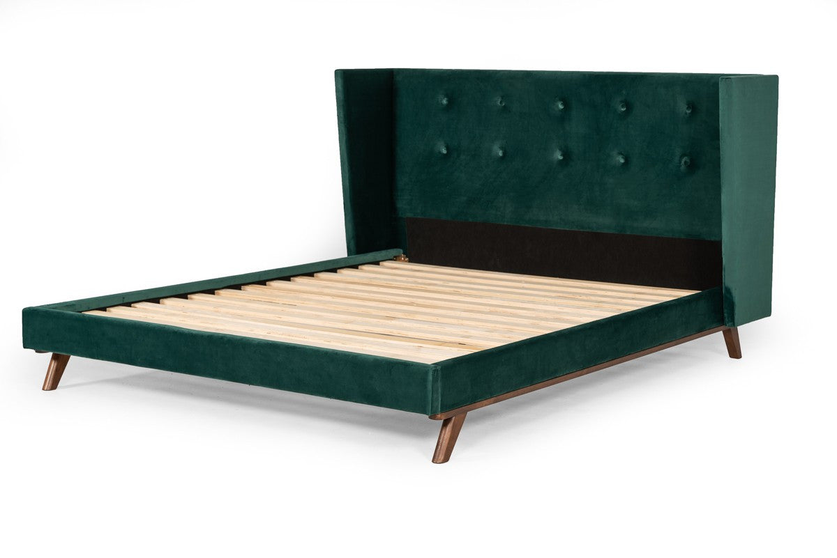 Modrest Durango Modern Green Fabric & Walnut Bed