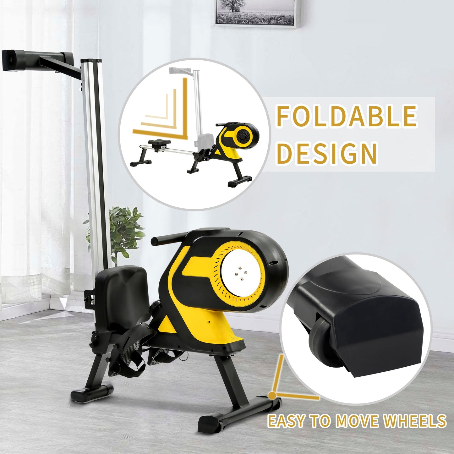 Ledaar Magnetic Rowing Machine with LCD Monitor, 46" Slide Rail and Compact Folding Rower for Home Cadio Workout