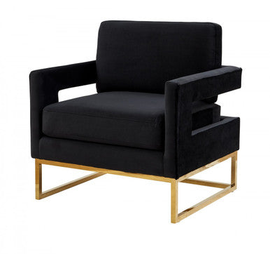 Modrest Edna Modern Black Velvet & Gold Accent Chair