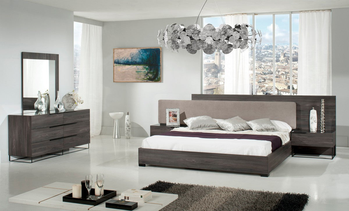 Modrest Enzo Italian Modern Grey Oak & Fabric Bed with Nightstands β Elegant Contemporary Bedroom Set - Stylish Design Furniture