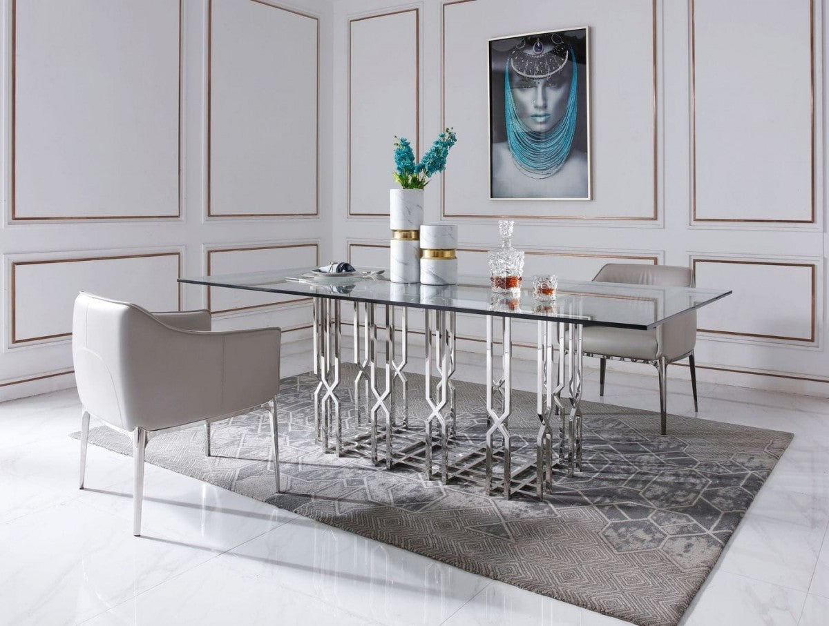 Modrest Ericson Modern Glass & Stainless Steel Dining Table