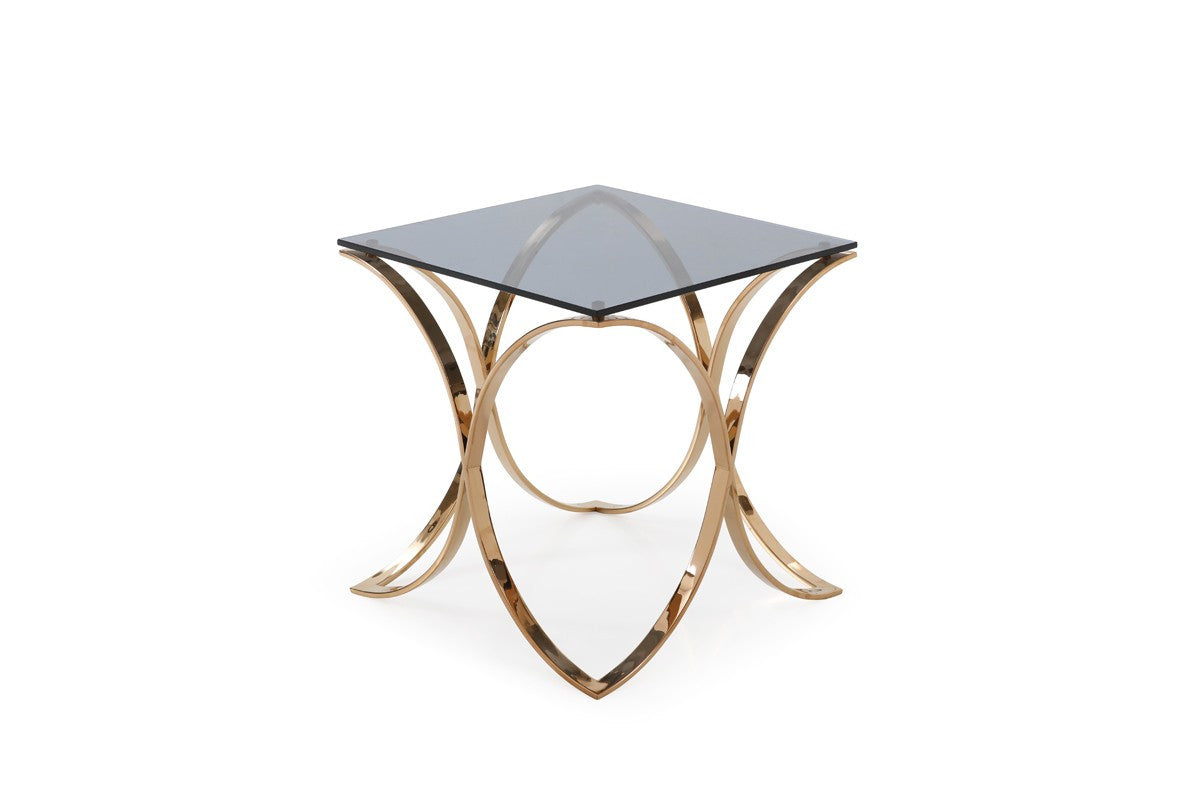 Modrest Reklaw Modern Smoked Glass & Rosegold End Table