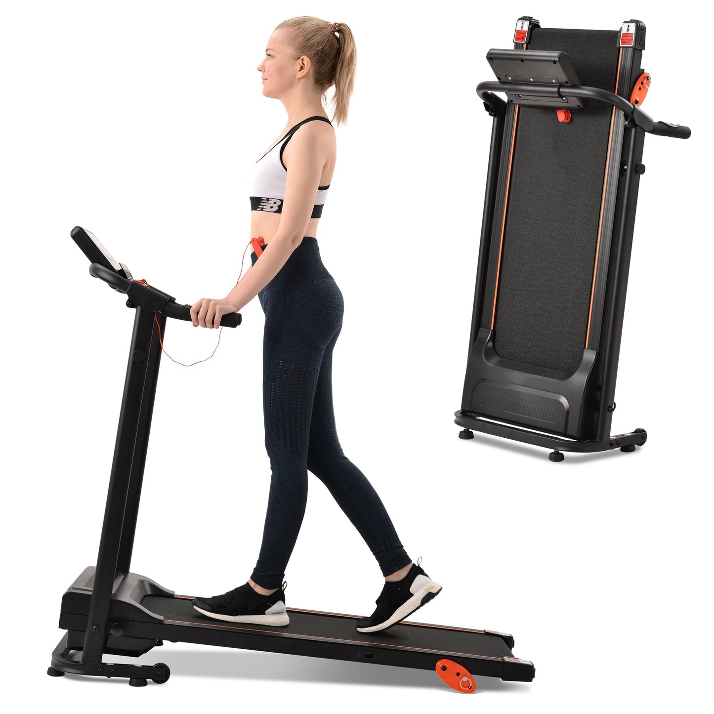 Akutes Electric Foldable Treadmill with Heart Pulse Monitor with Speaker & Incline Adjuster for Home Gym
