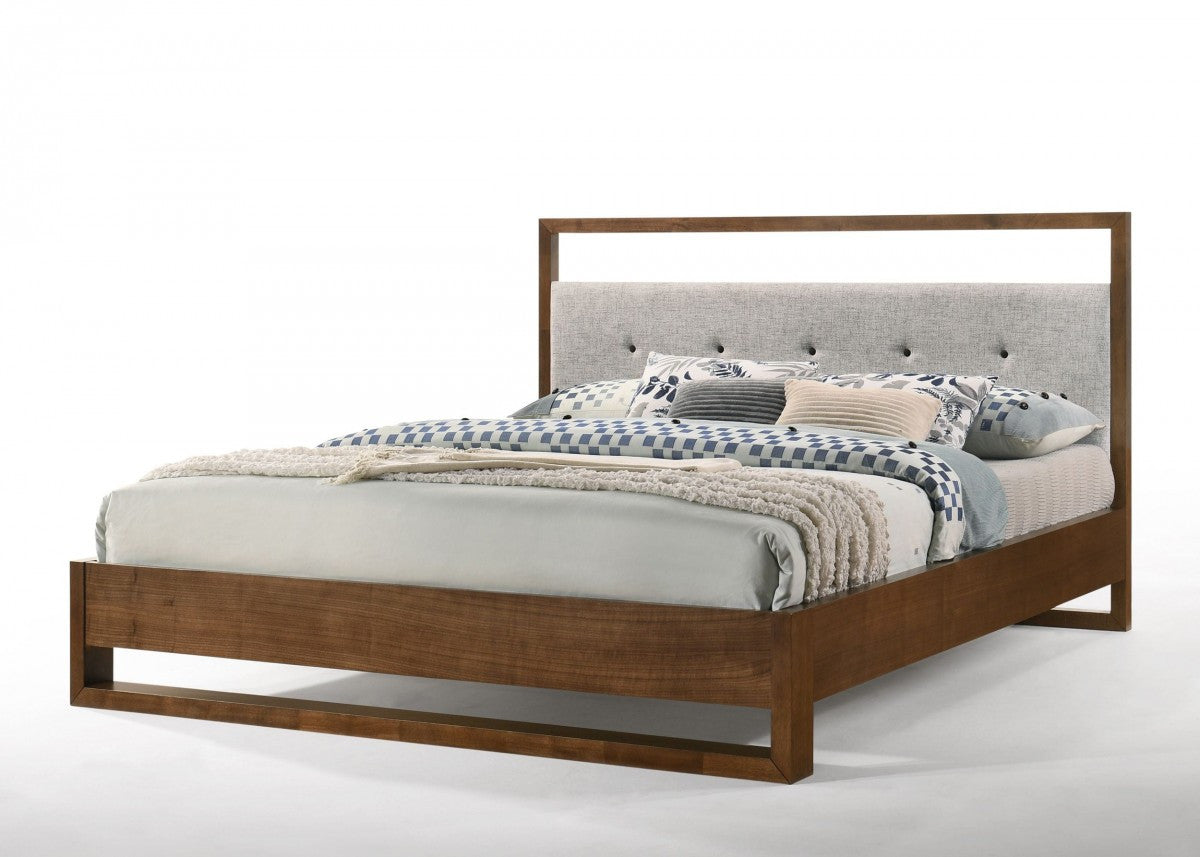 Modrest Falcor Modern Grey Fabric & Walnut Veneer Bed