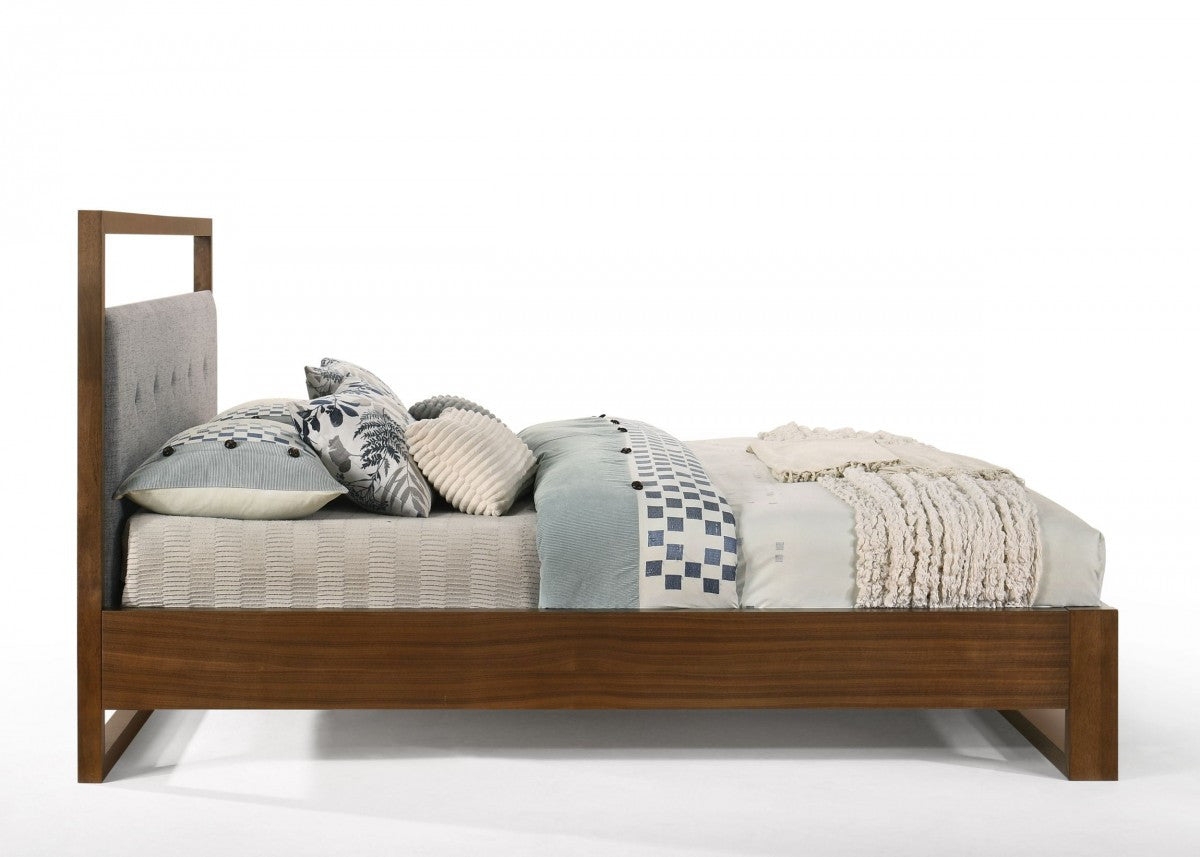 Modrest Falcor Modern Grey Fabric & Walnut Veneer Bed