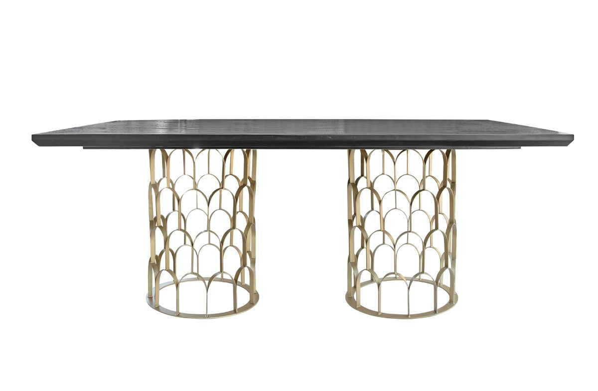 Modrest Natalie Modern Black Acacia & Antique Brass Dining Table