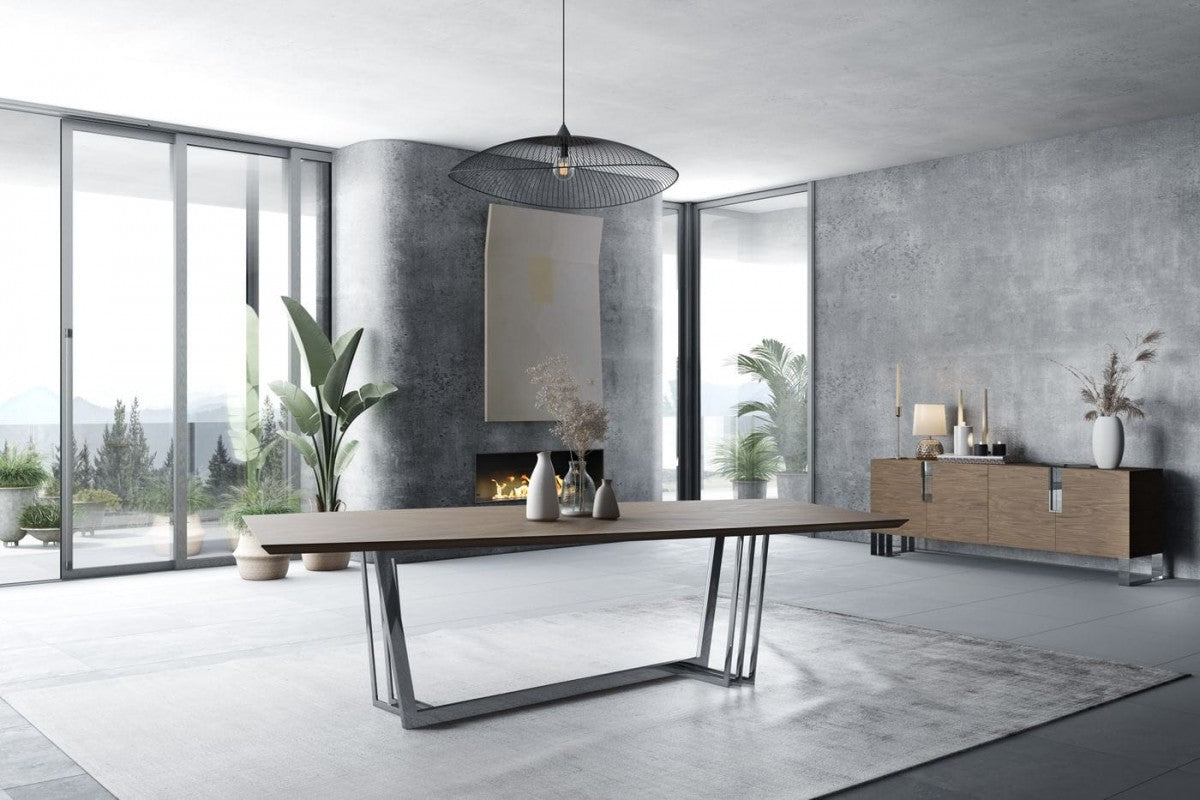 Modrest Gilroy Modern Walnut & Stainless Steel Dining Table