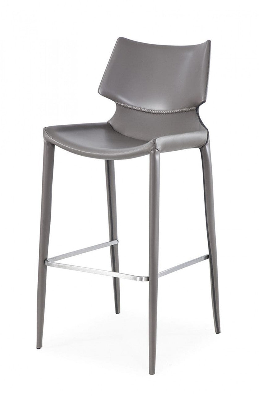 Modrest Hayes Modern Grey Eco-Leather Bar Stool (Set of 2) - Stylish Design Furniture