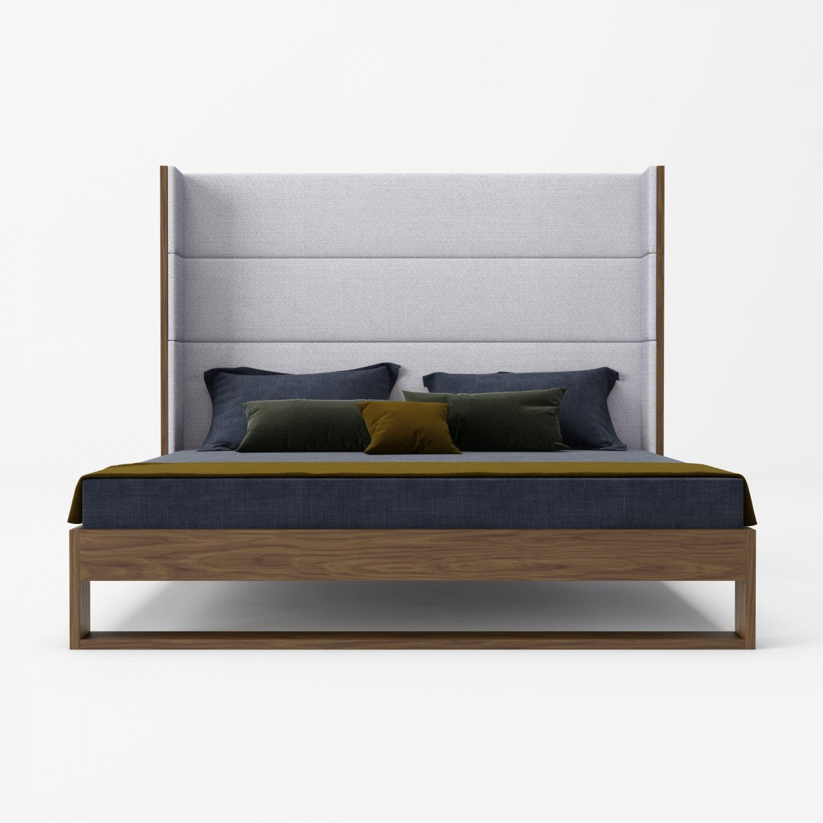 Modrest Heloise Contemporary Grey Fabric & Walnut Trim Bed
