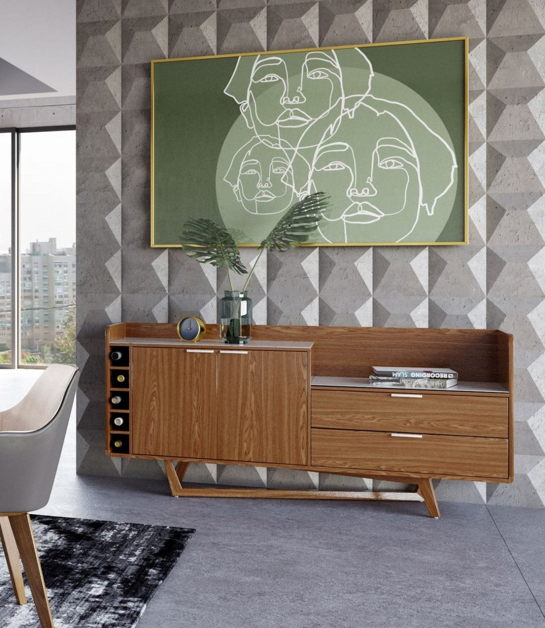 Modrest James Contemporary Walnut & White Buffet