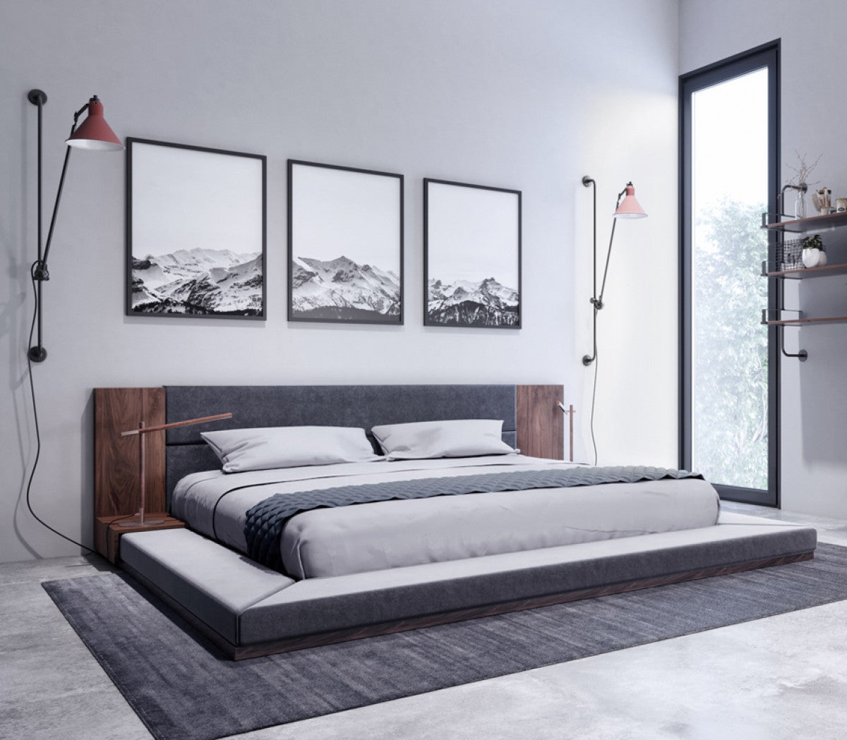 Nova Domus Jagger Modern Dark Grey & Walnut Bed β Contemporary Upholstered Platform Bed - Stylish Design Furniture