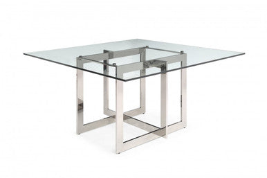 Modrest Keaton - Square Modern Glass + Stainless Steel Dining Table