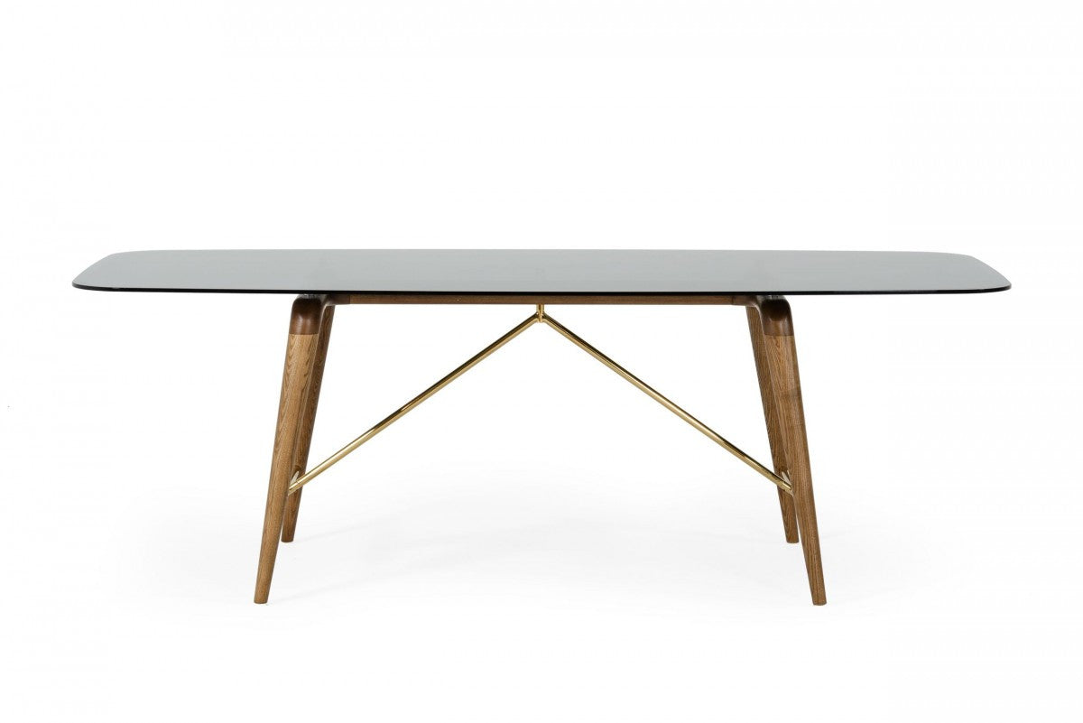 Modrest Kipling Modern Smoked Glass & Walnut Large Dining Table