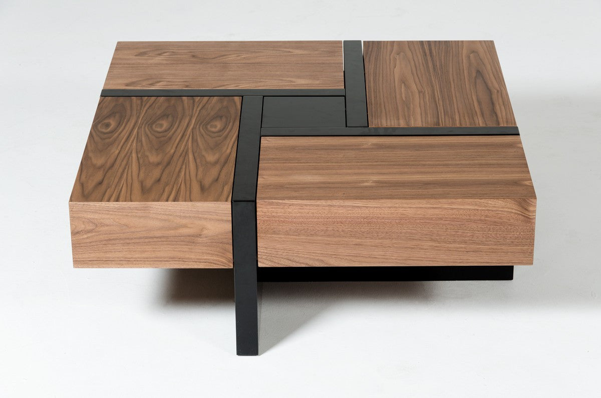 Modrest Makai Modern Walnut & Black Square Coffee Table β Sleek Contemporary Living Room Table - Stylish Design Furniture