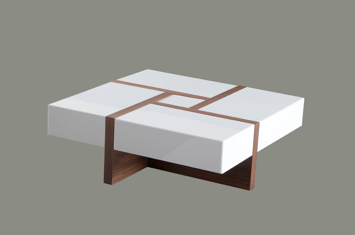 Modrest Makai Modern White & Walnut Square Coffee Table β Contemporary Living Room Accent Table - Stylish Design Furniture