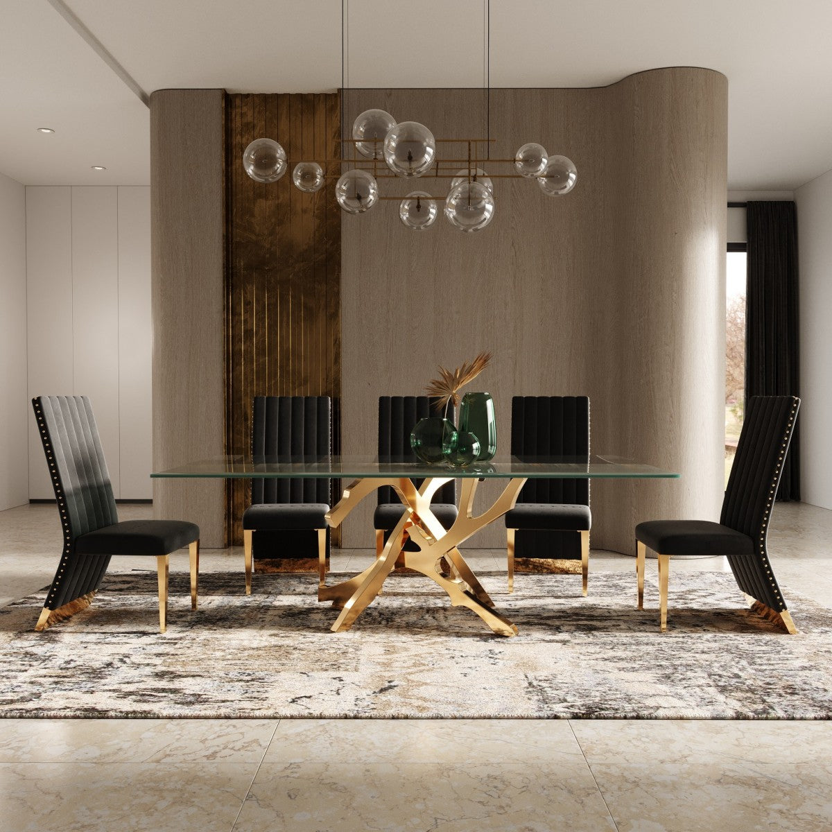 Modrest Keisha - Modern Black Velvet and Gold Dining Chair Set of 2