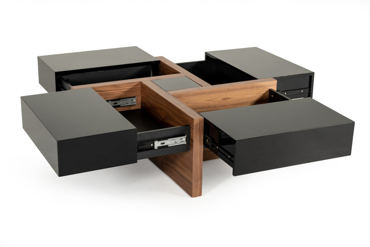 Modrest Makai Modern Black & Walnut Coffee Table - Stylish Design Furniture