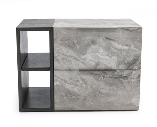 Nova Domus Maranello - Modern Grey Wash & Faux Marble Nightstand - Stylish Design Furniture