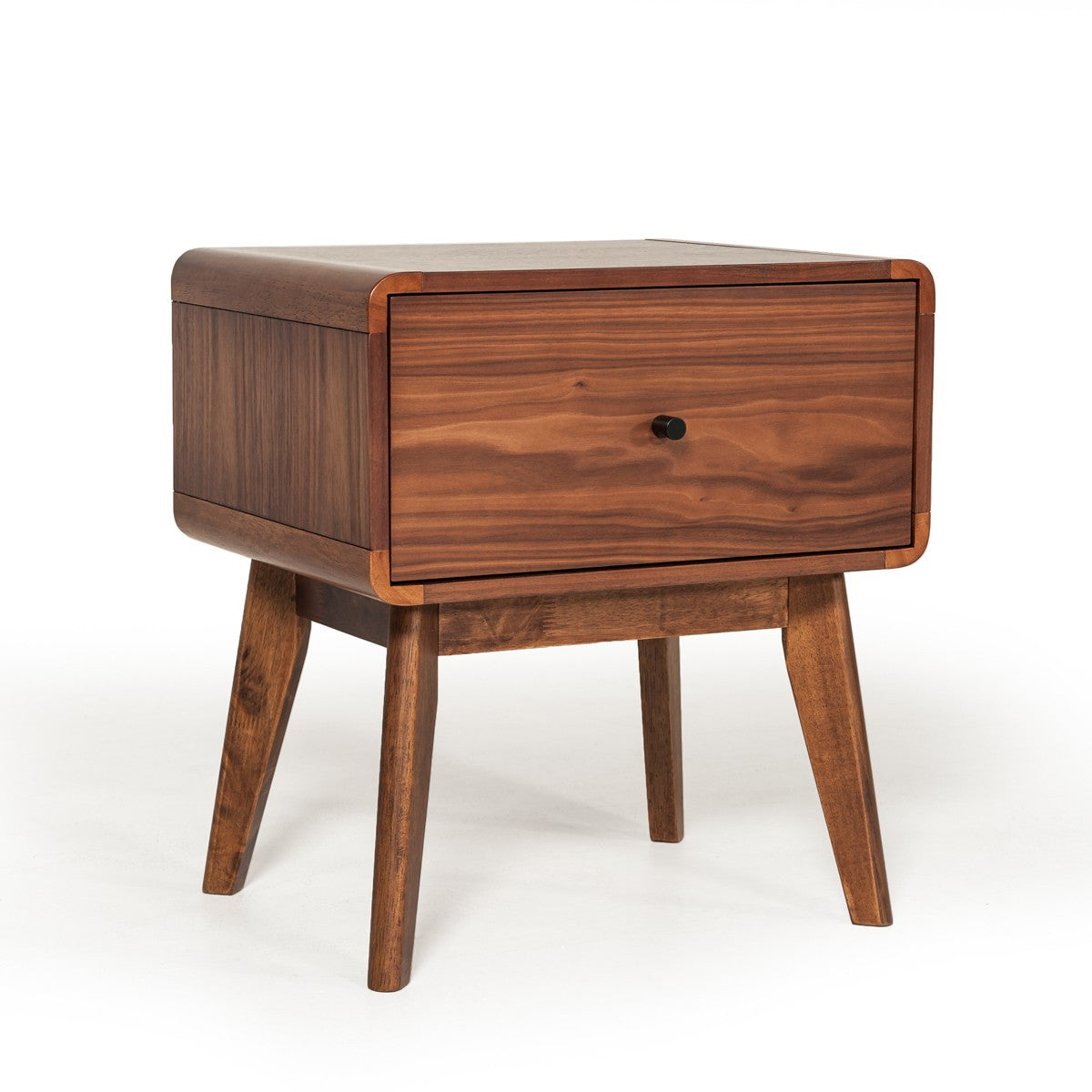 Modrest Marshall Mid-Century Modern Walnut Nightstand β 2-Drawer Retro-Inspired Bedside Table - Stylish Design Furniture