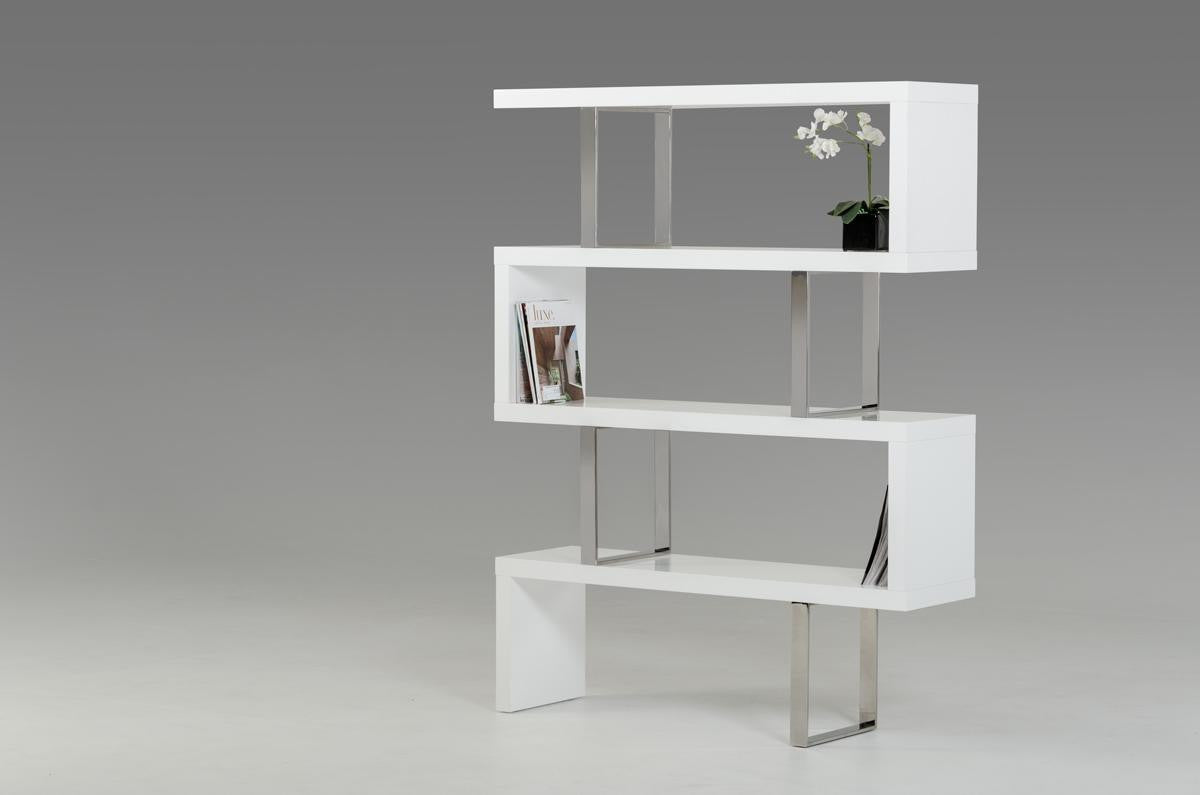 Modrest Maze Modern White High Gloss Bookcase β Sleek Contemporary Storage Display