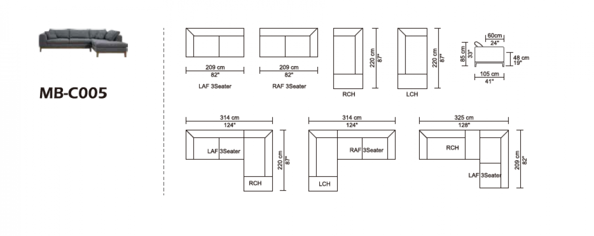 Divani Casa Hickman Modern Dark Grey Fabric Sectional Sofa - Stylish Design Furniture