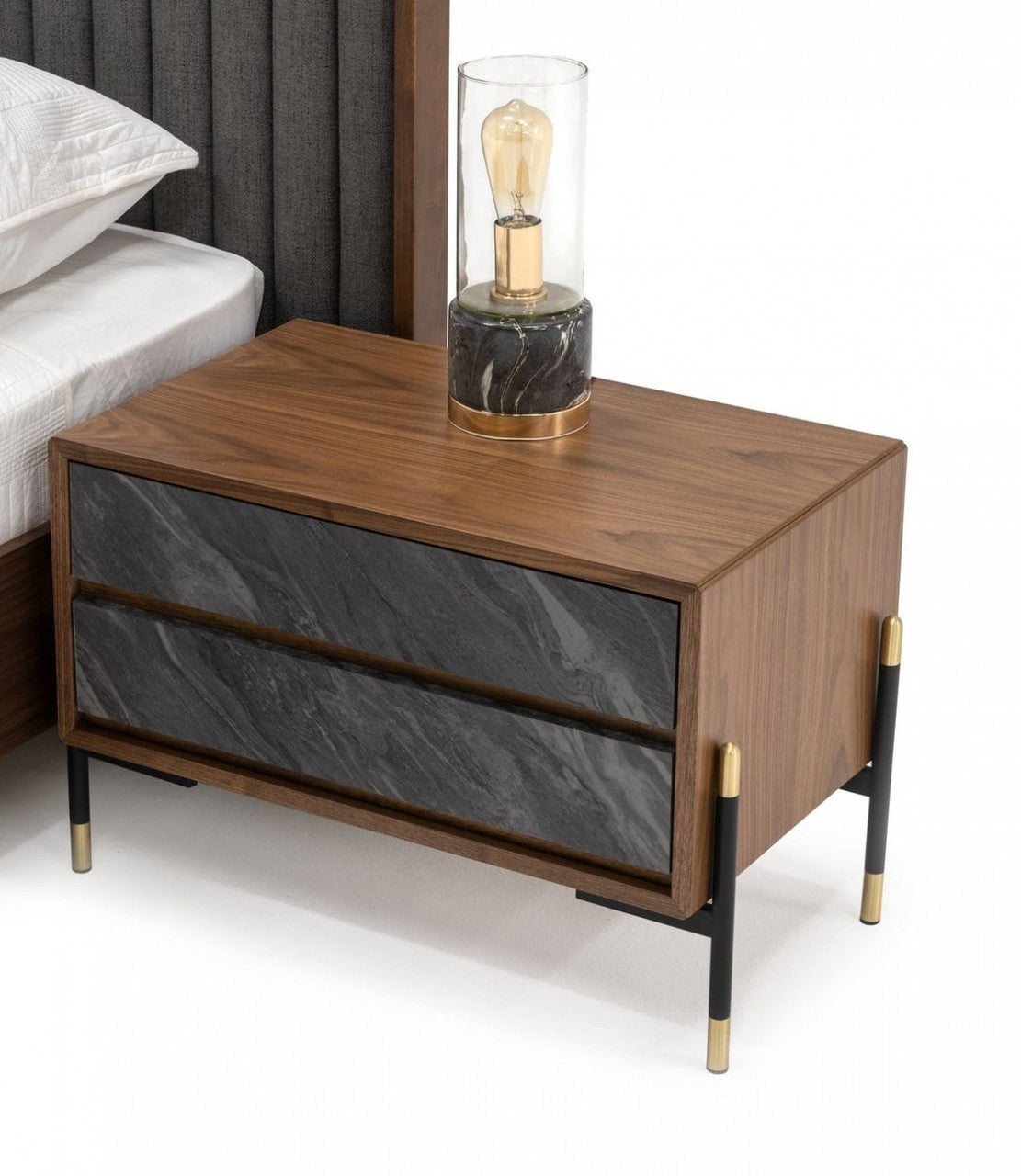 Nova Domus Metcalf - Mid-Century Walnut & Grey Nightstand