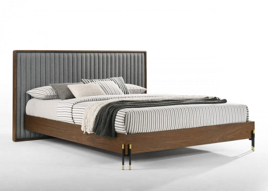 Nova Domus Metcalf - Mid-Century Walnut & Grey Bed - Stylish Design Furniture