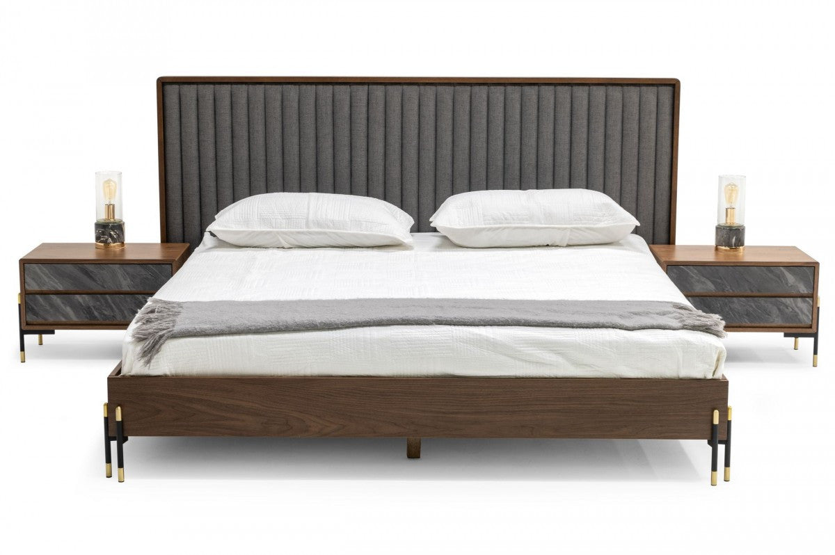 Nova Domus Metcalf - Mid-Century Walnut & Grey Bed - Stylish Design Furniture