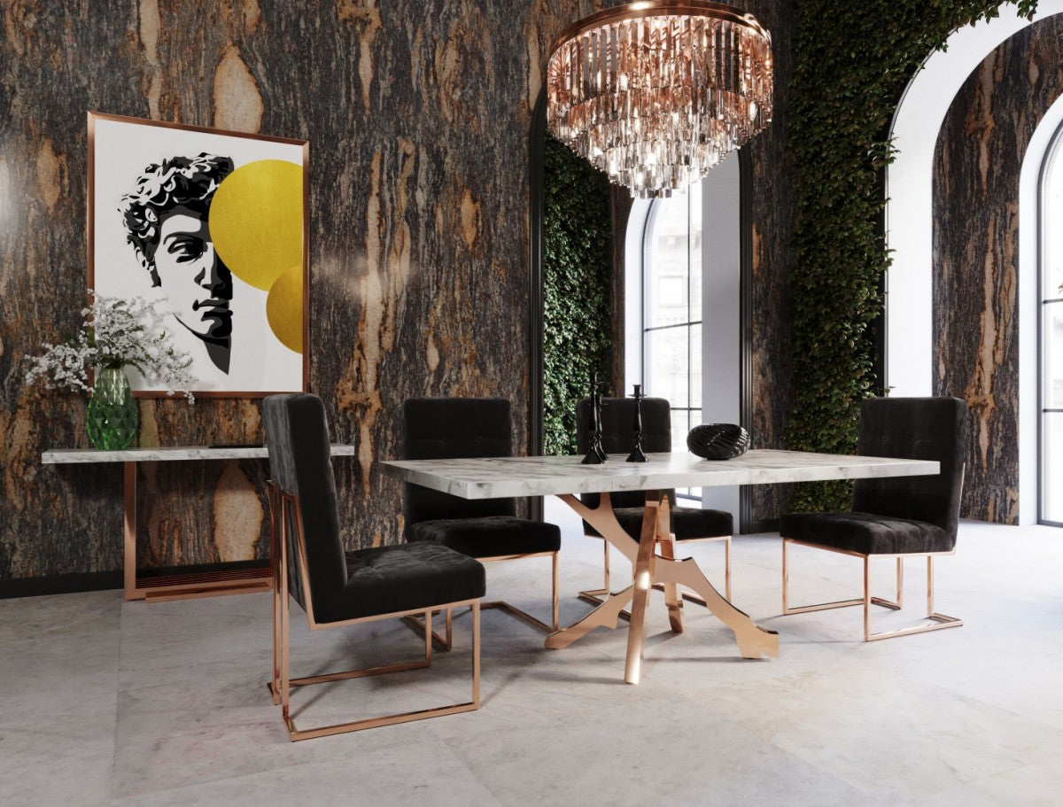 Modrest Legend Modern White Marble & Rosegold Dining Table