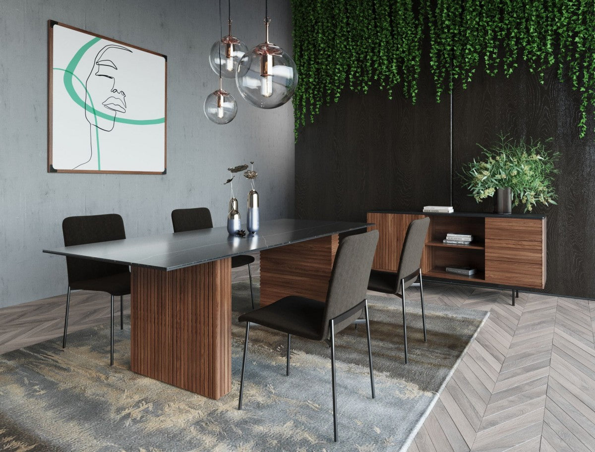 Modrest Maggie Modern Walnut and Black Ceramic Top Dining Table