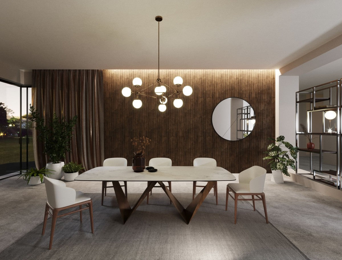 Modrest Melanie Modern White Ceramic & Brushed Brown Dining Table