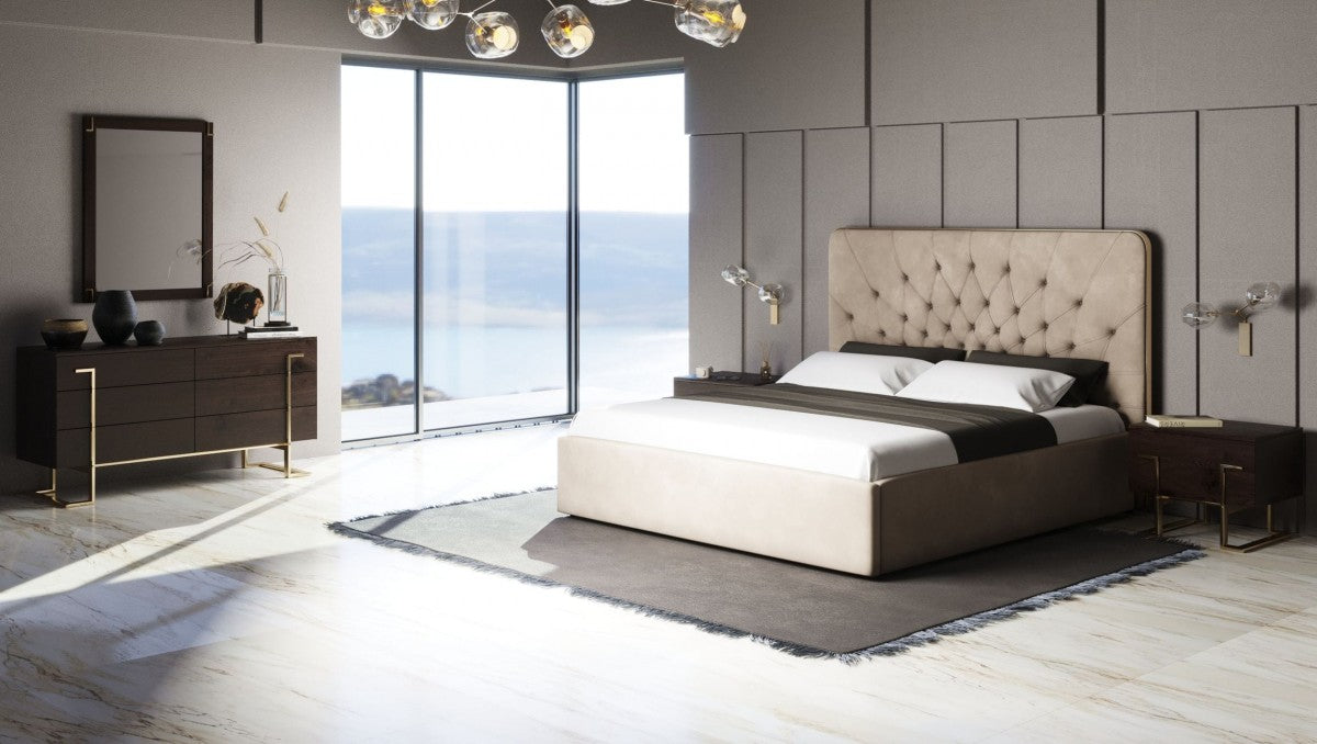 Modrest Moontide - Glam Beige Velvet and Brushed Brass Bedroom Set - Stylish Design Furniture