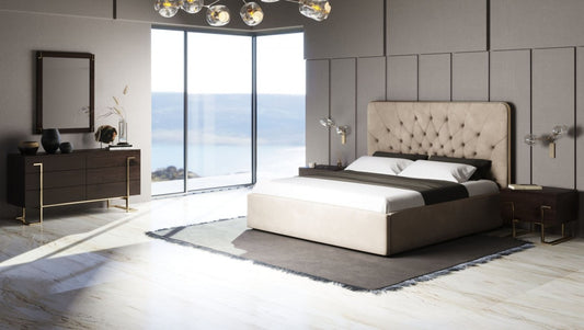 Modrest Moontide - Glam Beige Velvet and Brushed Brass Bedroom Set