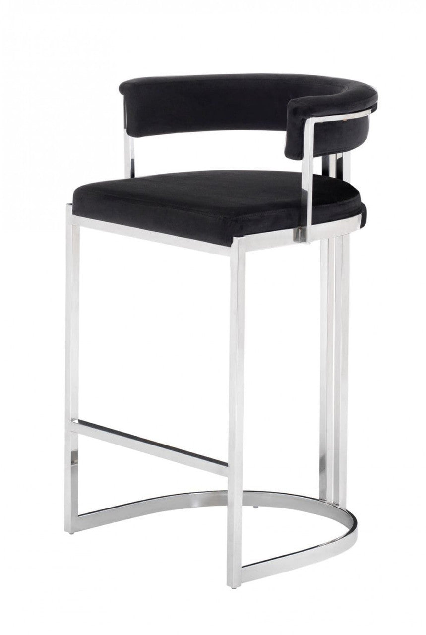 Modrest Munith Modern Black Velvet & Stainless Steel Bar Chair - Stylish Design Furniture