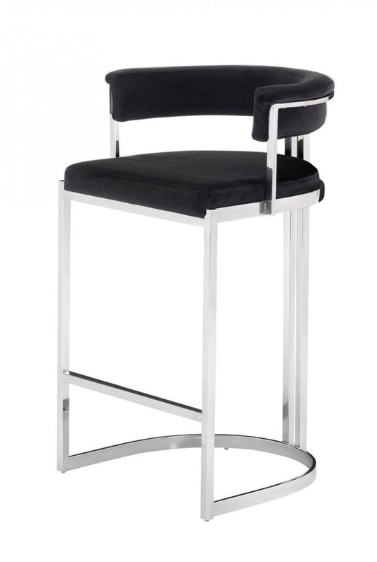 Modrest Munith Modern Black Velvet & Stainless Steel Bar Chair - Stylish Design Furniture
