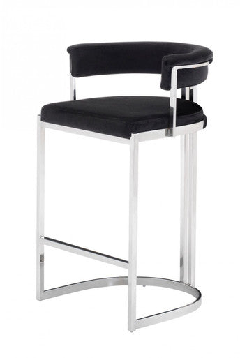 Modrest Munith Modern Black Velvet & Stainless Steel Bar Chair - Stylish Design Furniture