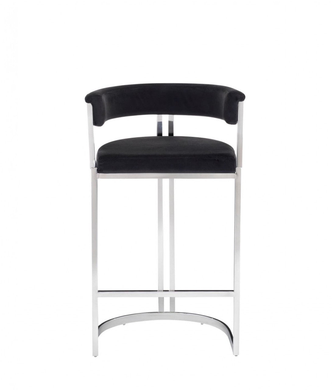 Modrest Munith Modern Black Velvet & Stainless Steel Bar Chair - Stylish Design Furniture