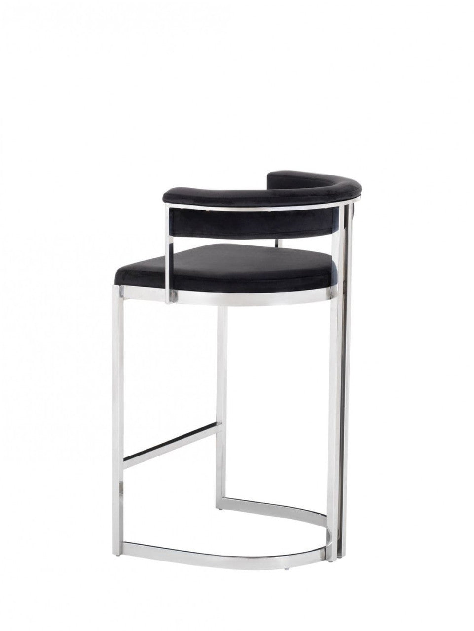 Modrest Munith Modern Black Velvet & Stainless Steel Bar Chair - Stylish Design Furniture