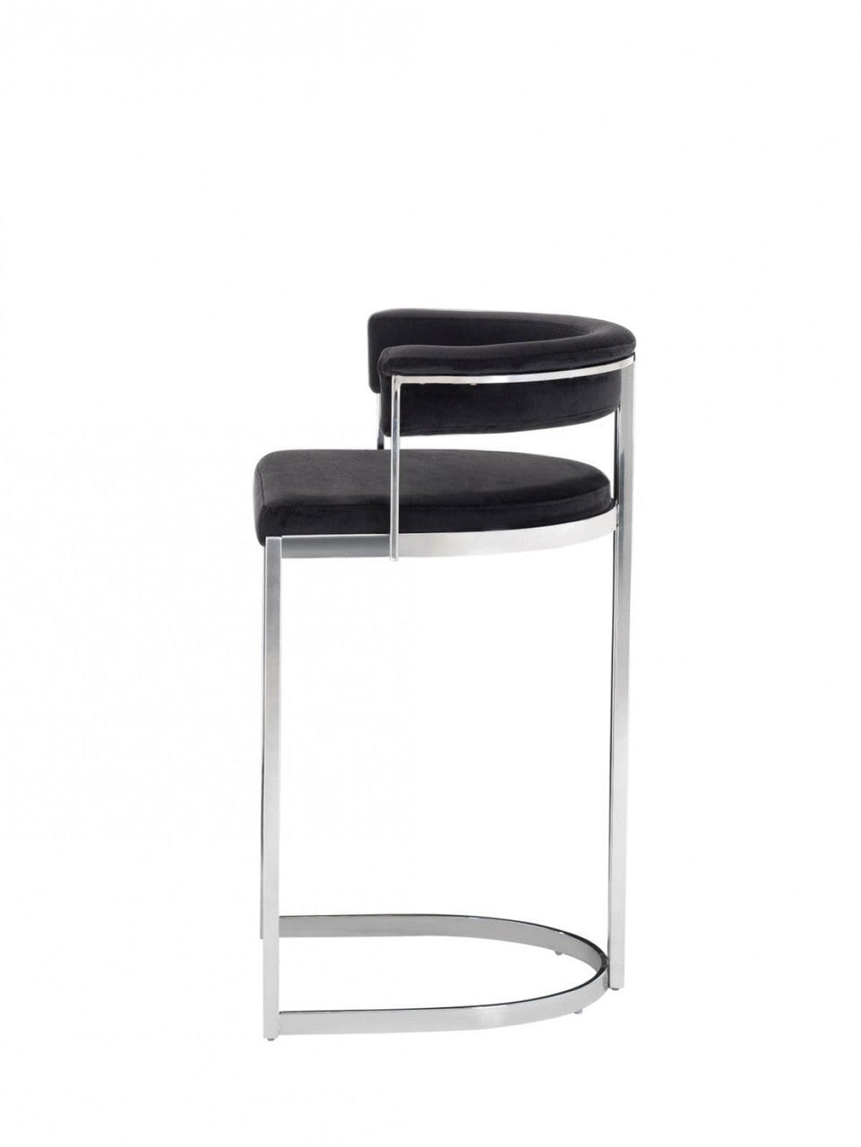 Modrest Munith Modern Black Velvet & Stainless Steel Bar Chair - Stylish Design Furniture