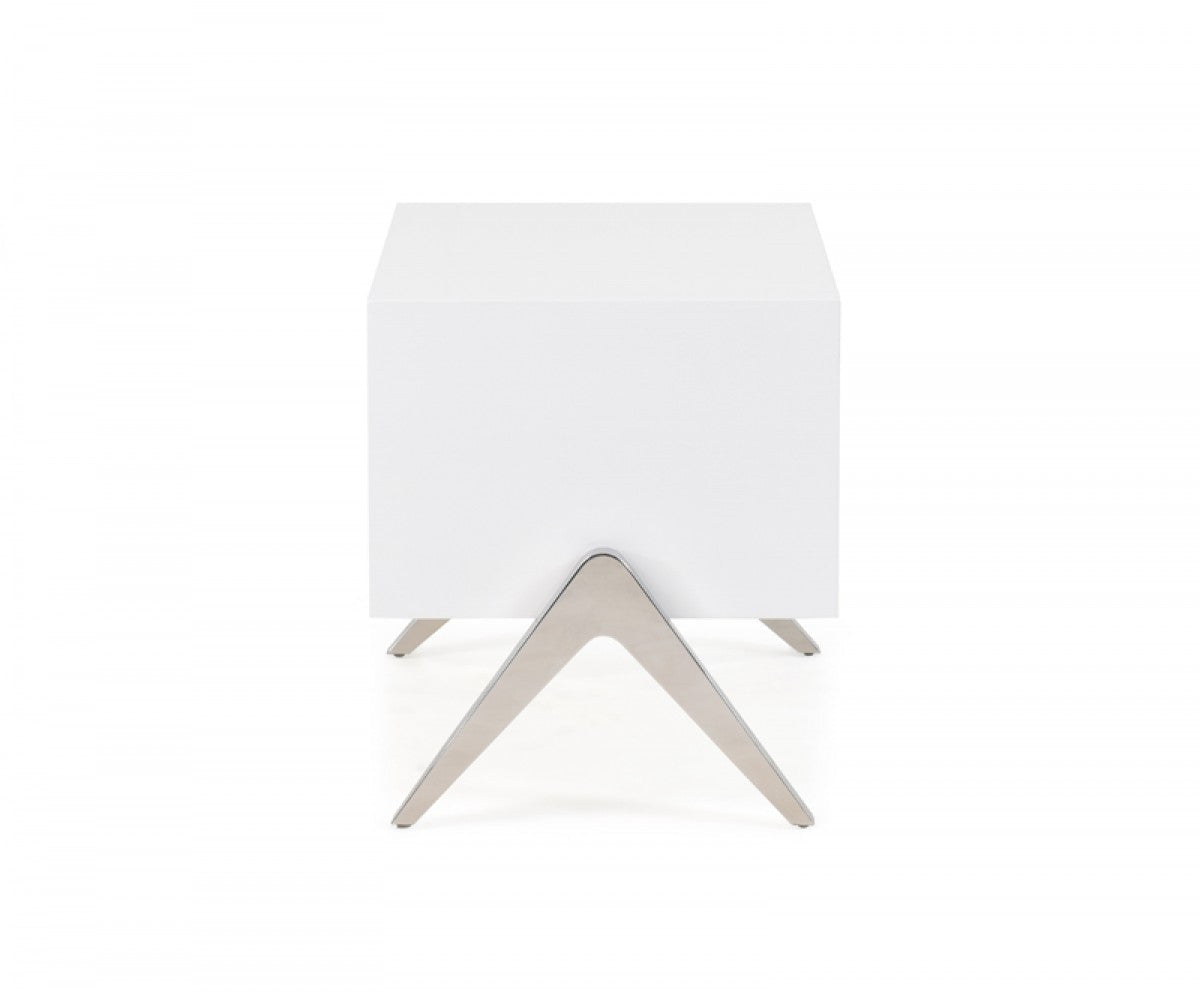 Modrest Candid Modern White Nightstand β Sleek Contemporary Bedside Table - Stylish Design Furniture