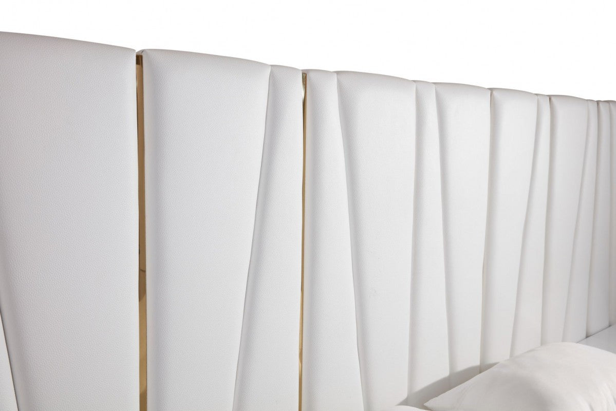 Modrest Nixa - Modern White + Gold Bed + Nightstands