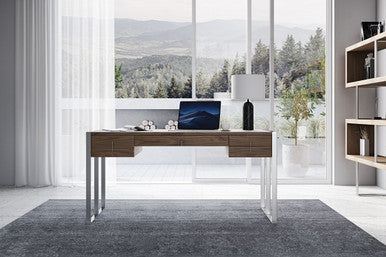 Modrest Orcutt Modern Walnut & Stainless Steel Desk - Stylish Design Furniture