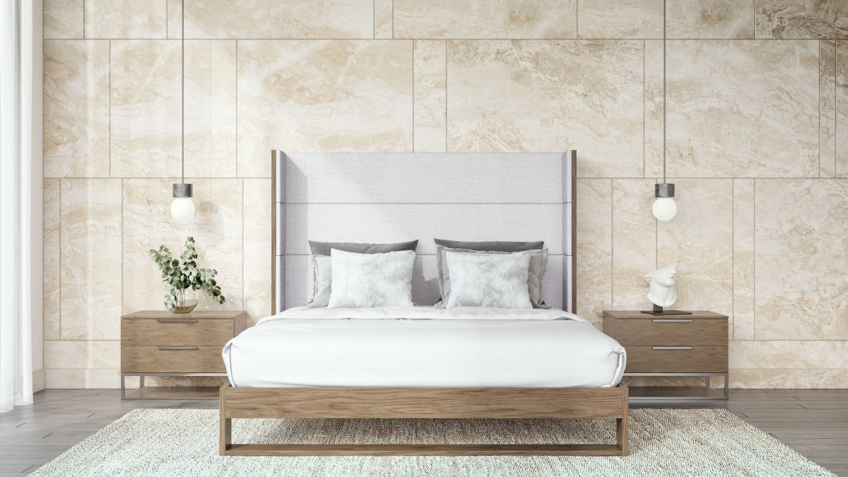 Modrest Heloise Contemporary Grey Fabric & Walnut Trim Bed