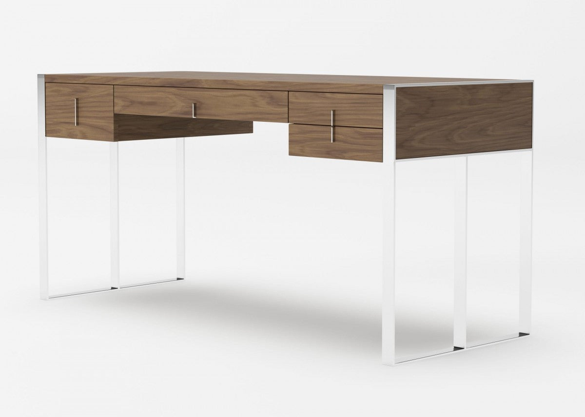 Modrest Orcutt Modern Walnut & Stainless Steel Desk - Stylish Design Furniture