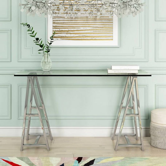 Modrest Ostro - Modern Stainless Steel + Glass Desk - Stylish Design Furniture